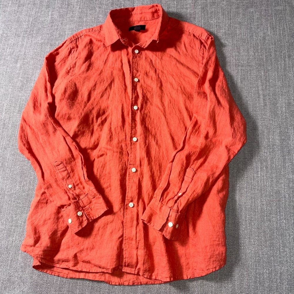 Club Room Luxury Shirt Mens Large Orange Linen Collared Button Up Casual Wear
